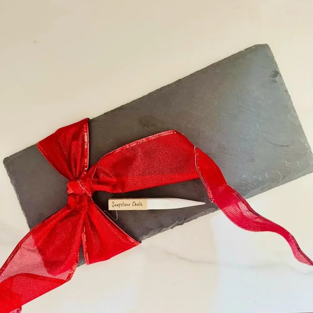 NEW CRATE & BARREL Black Slate Cheese Board White Soapstone Chalk Pencil 12x5